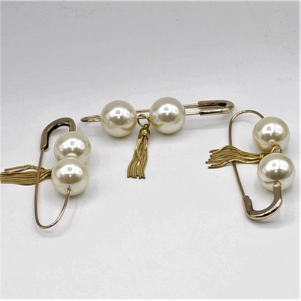 9cm-Large golden pin with two pearls and golden metalic tassel - ACCESSOIRES LEDUC BV