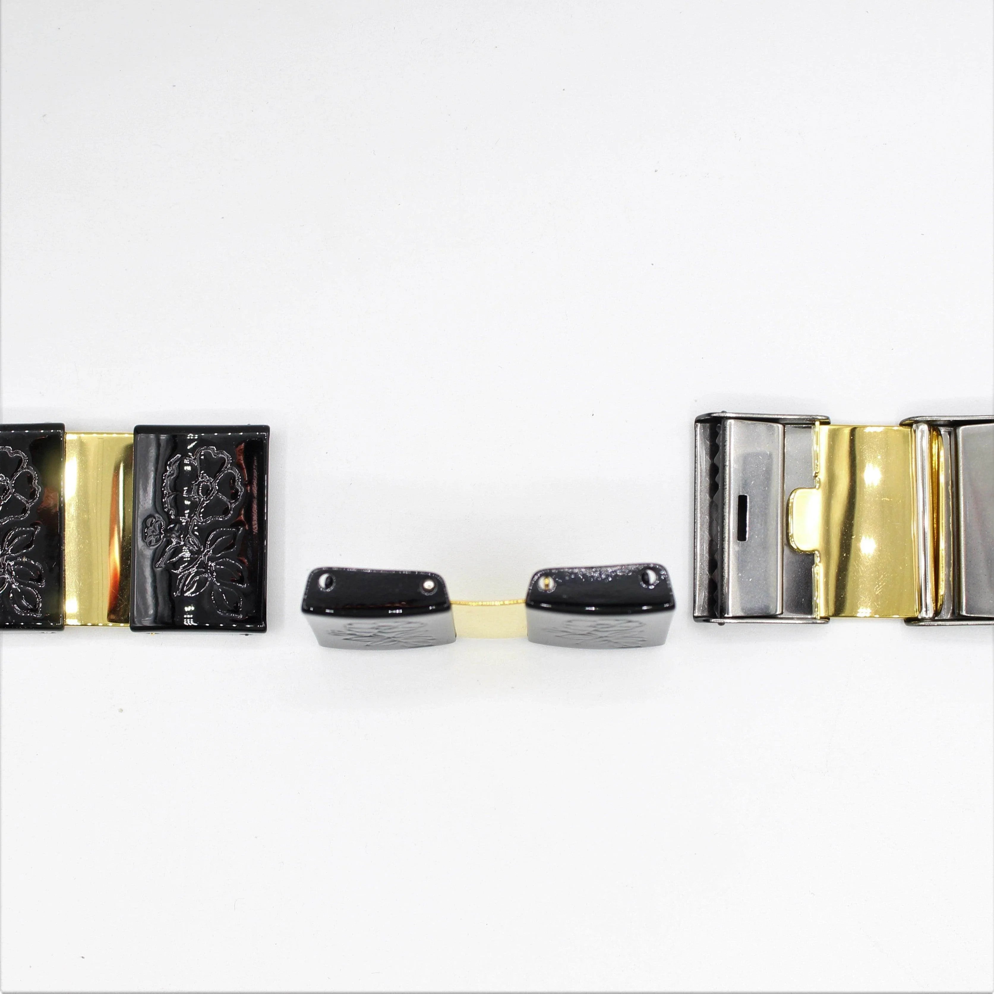2 Set of Gold and Black Belt Buckle with Flower Pattern 50x32 mm - ACCESSOIRES LEDUC BV