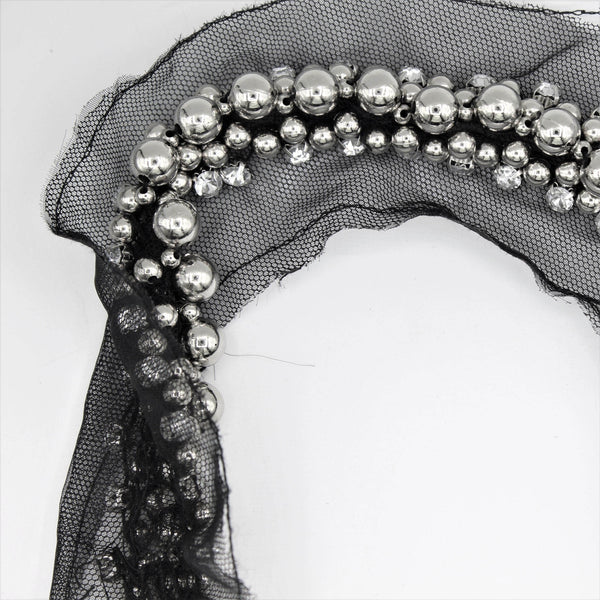 Black and white Collar Necklace with Strass Pearly 40x7 cm - ACCESSOIRES LEDUC BV