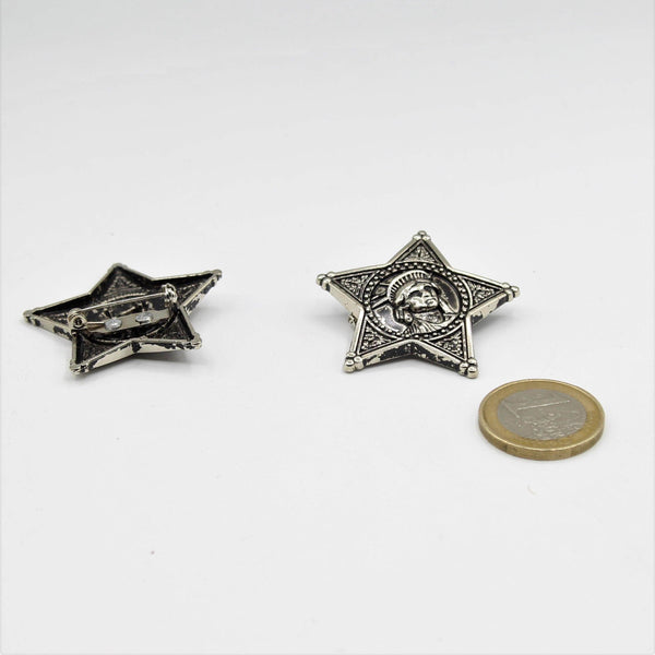 Statue of liberty pattern star shaped button old silver metal- 40 mm - ACCESSOIRES LEDUC BV