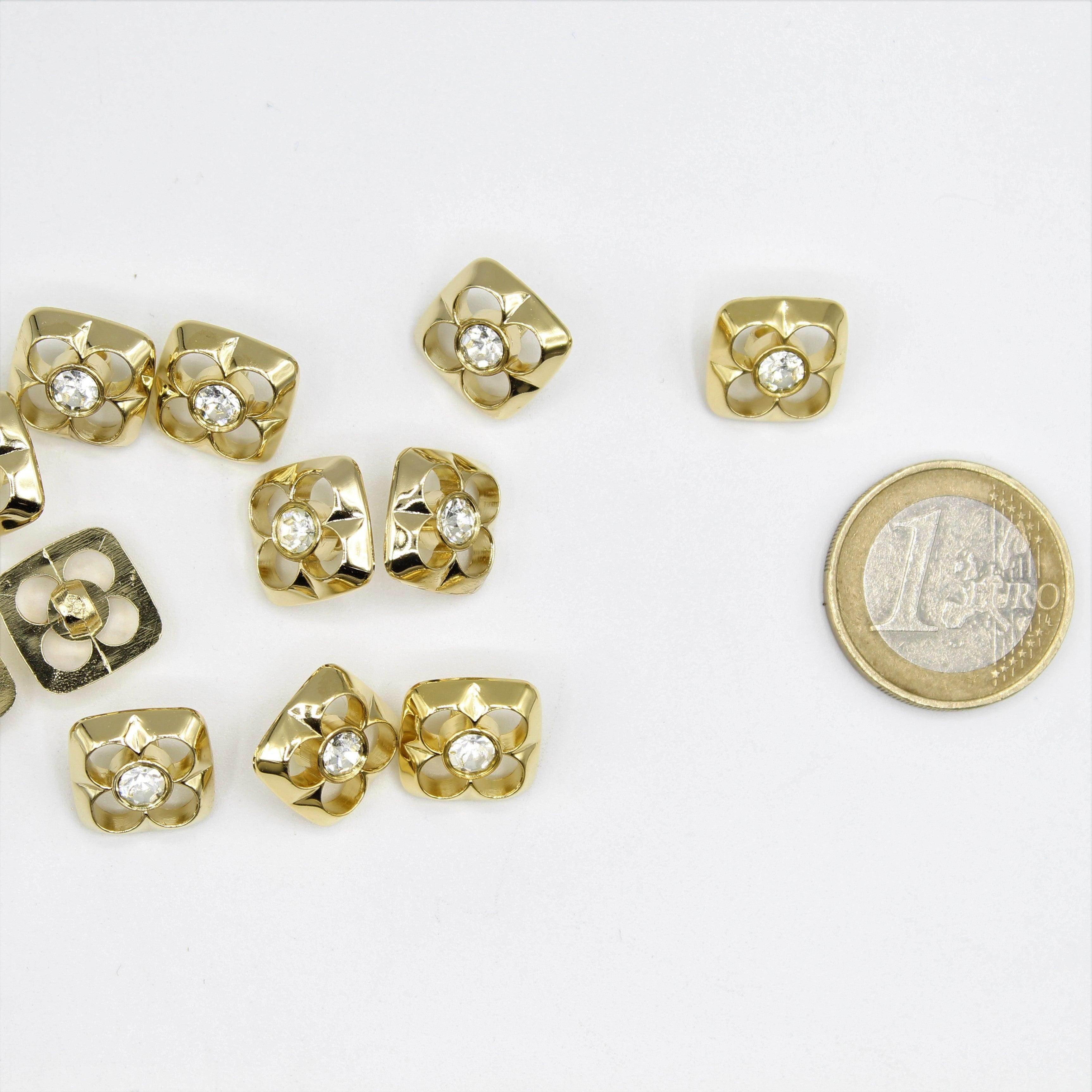 Gold or Silver Square Shank Button with Strass inside - ACCESSOIRES LEDUC BV