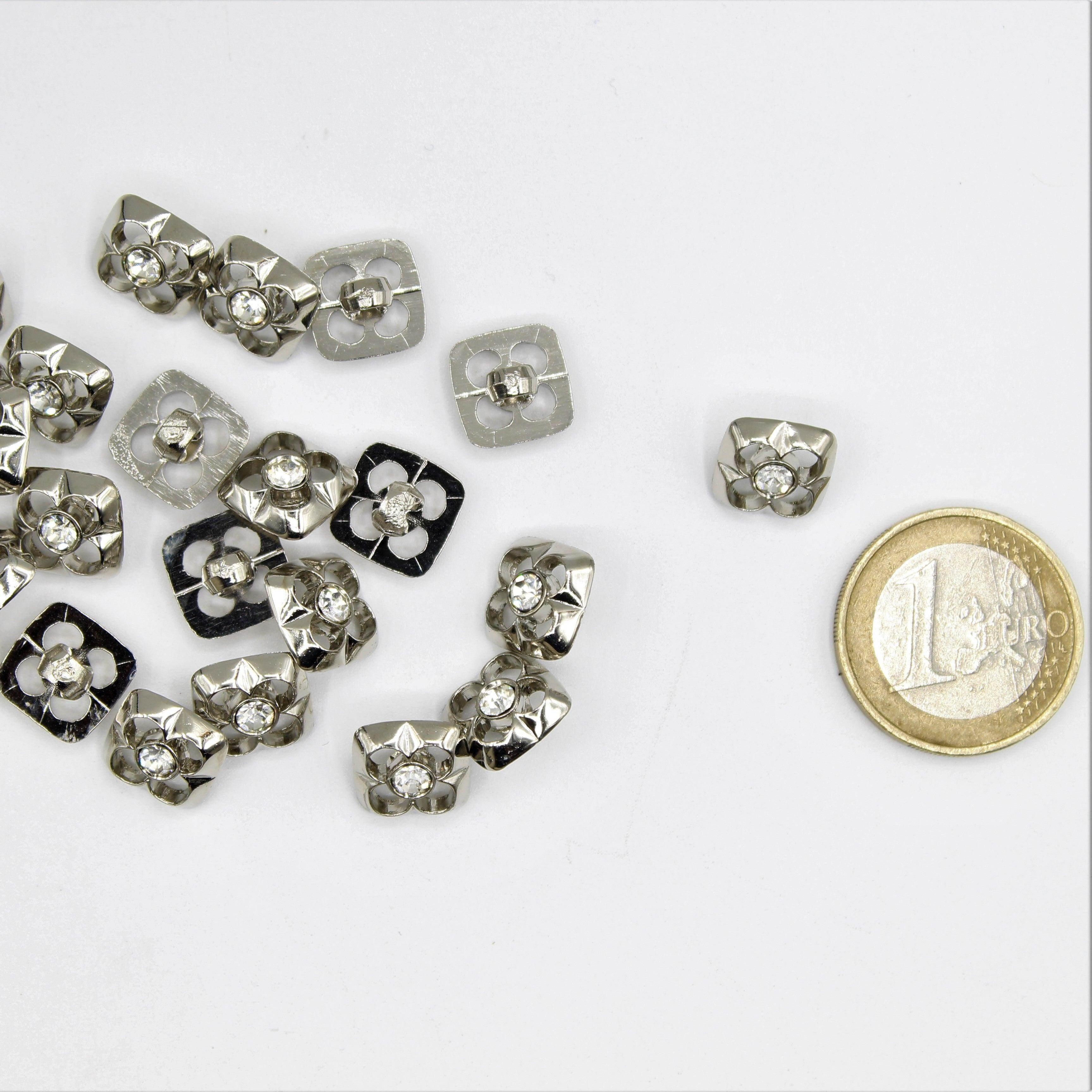 Gold or Silver Square Shank Button with Strass inside - ACCESSOIRES LEDUC BV