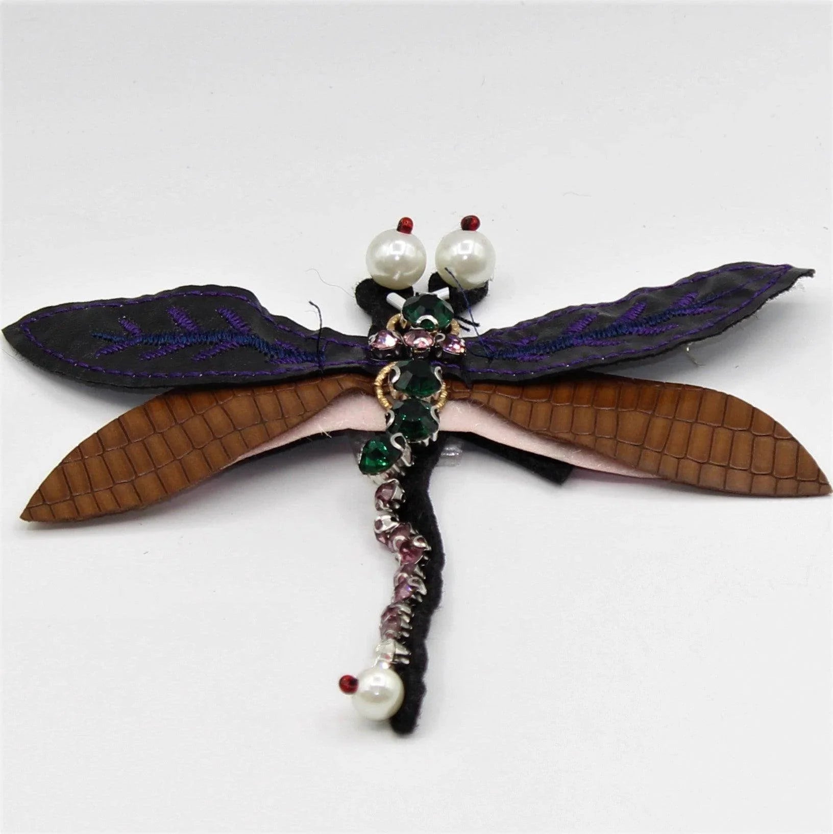 Three-Winged Dragonfly Patches with Strass and Pearls 13x12 cm Handmade - ACCESSOIRES LEDUC BV