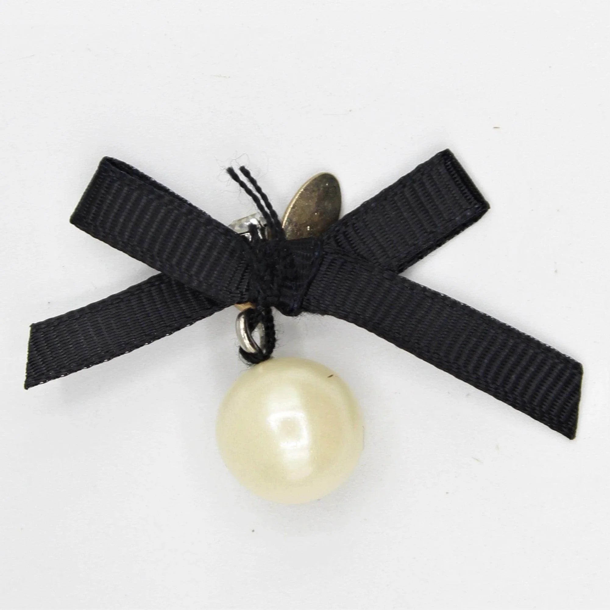2x Black Bow Tie with Pearl and Strass, Handmade 40x20mm - ACCESSOIRES LEDUC BV