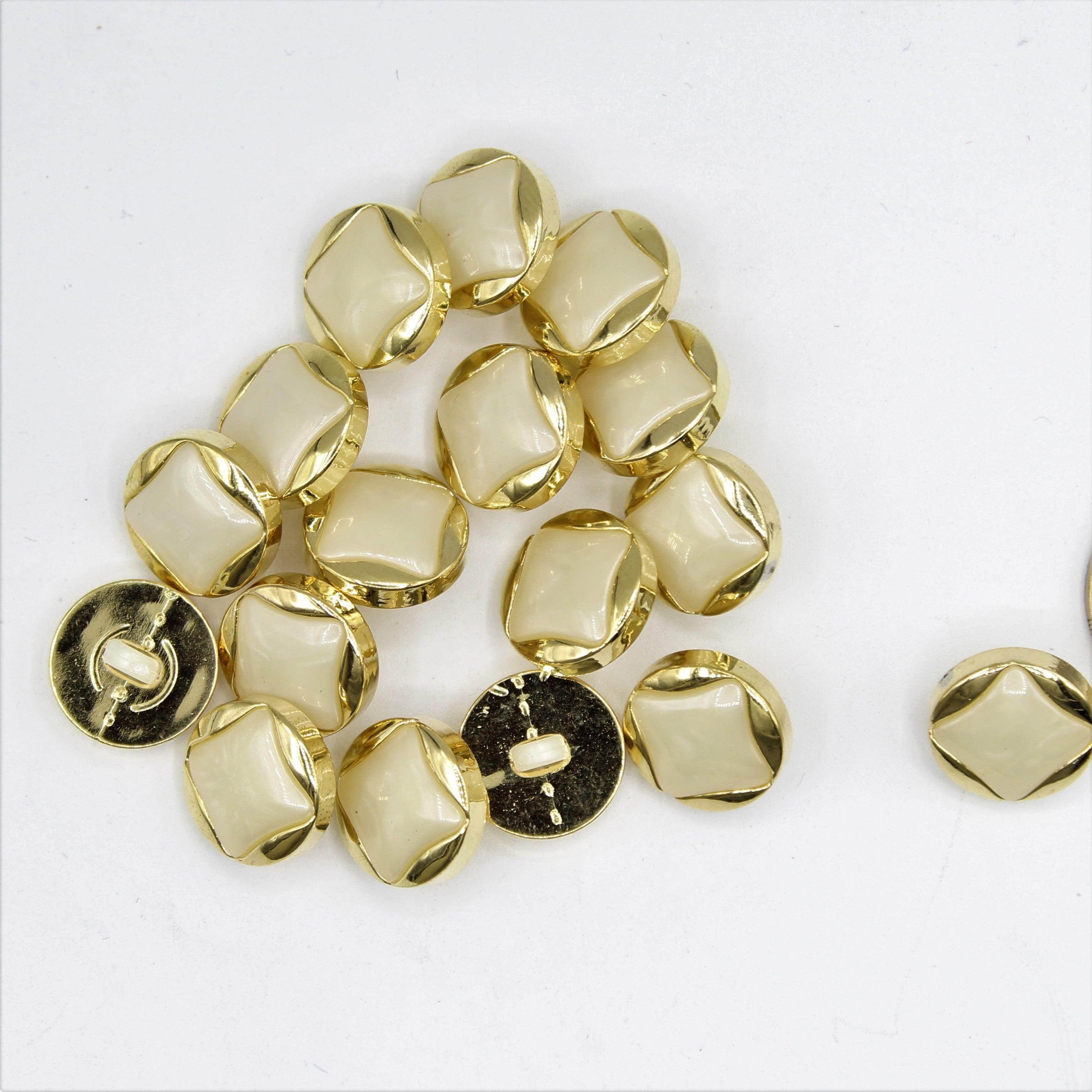 Gold and White Shank Button in Square Form 15mm - ACCESSOIRES LEDUC BV