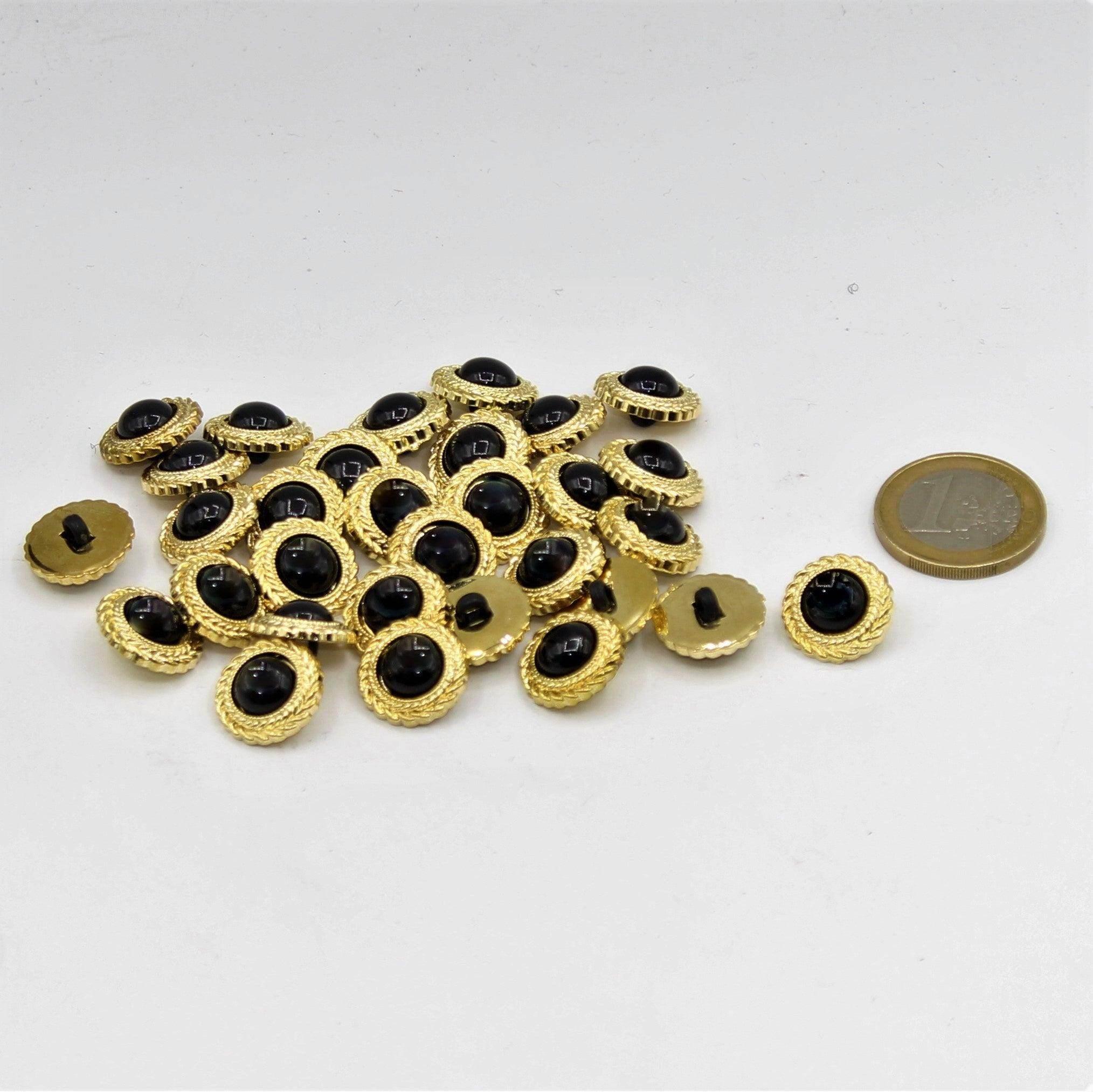 Gold Shank Button with Black Pearl in the center 13,15,18 and 20mm - ACCESSOIRES LEDUC BV