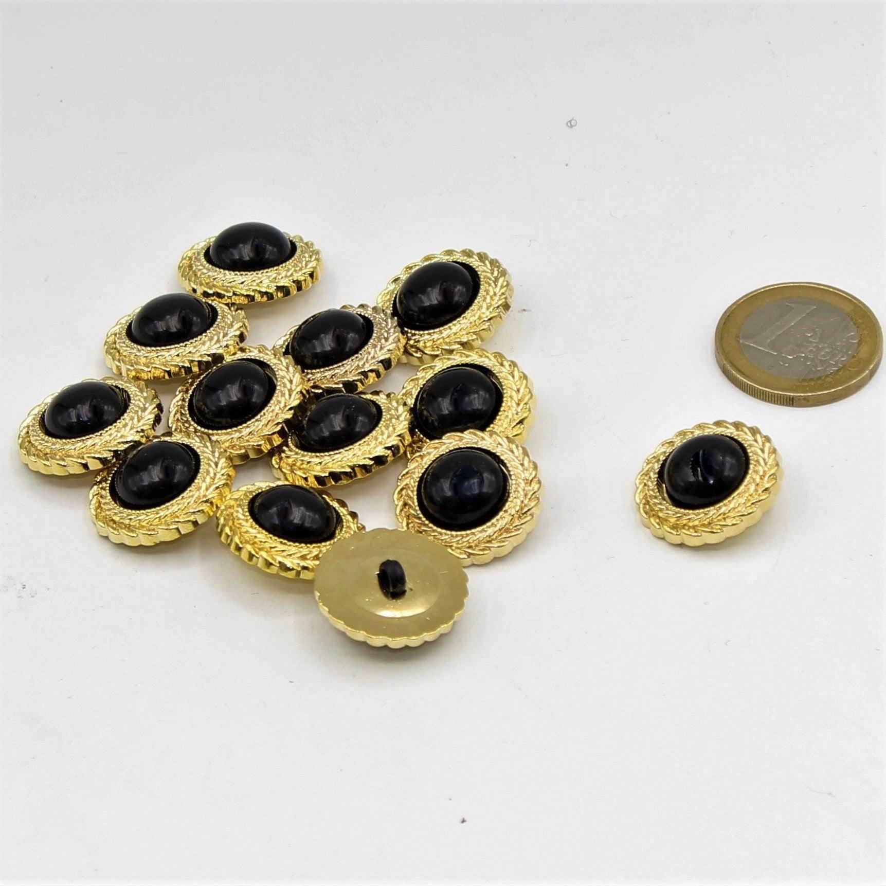 Gold Shank Button with Black Pearl in the center 13,15,18 and 20mm - ACCESSOIRES LEDUC BV