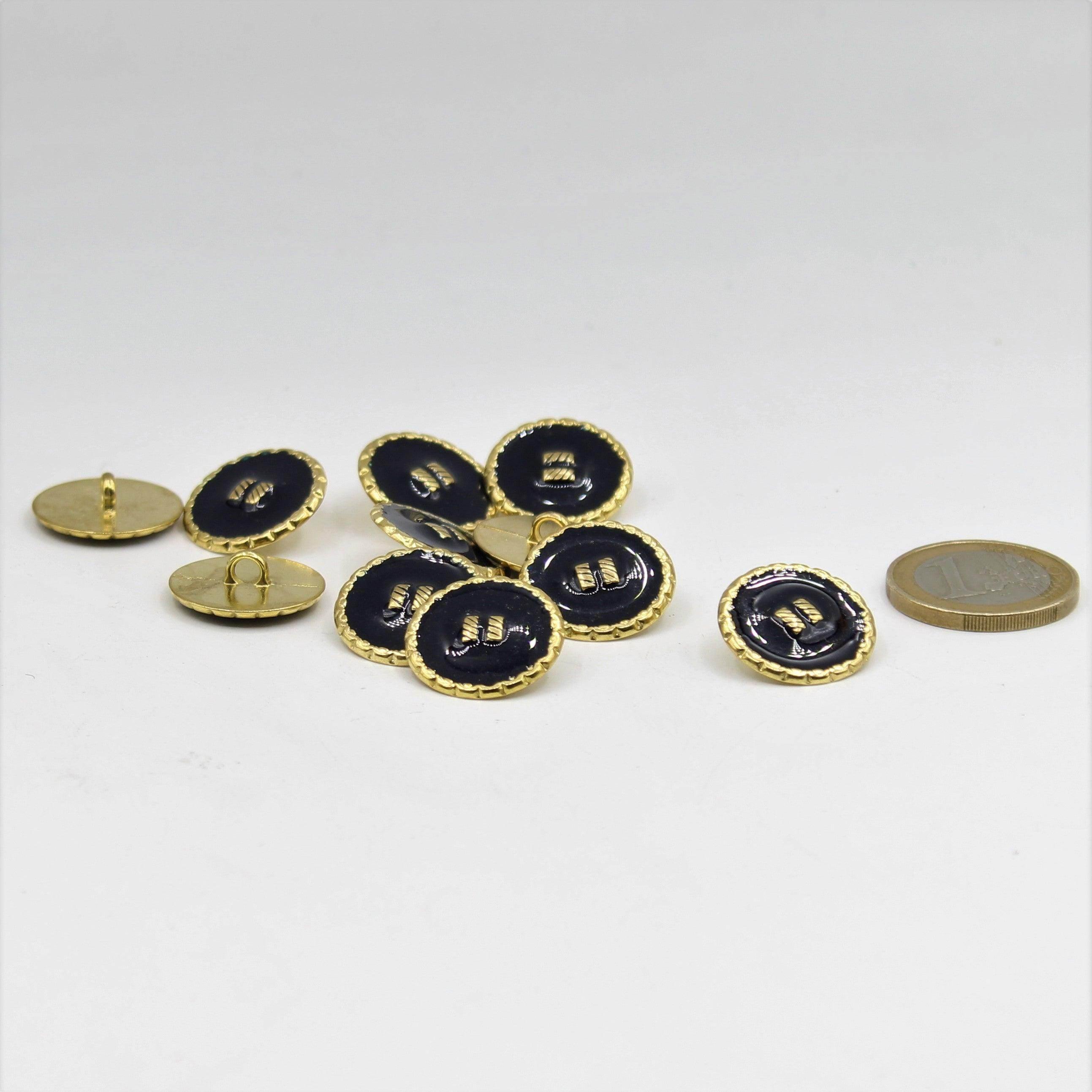 Gold and Navy Shank Button with 2 Golden Lines 15,18 and 23mm - ACCESSOIRES LEDUC BV