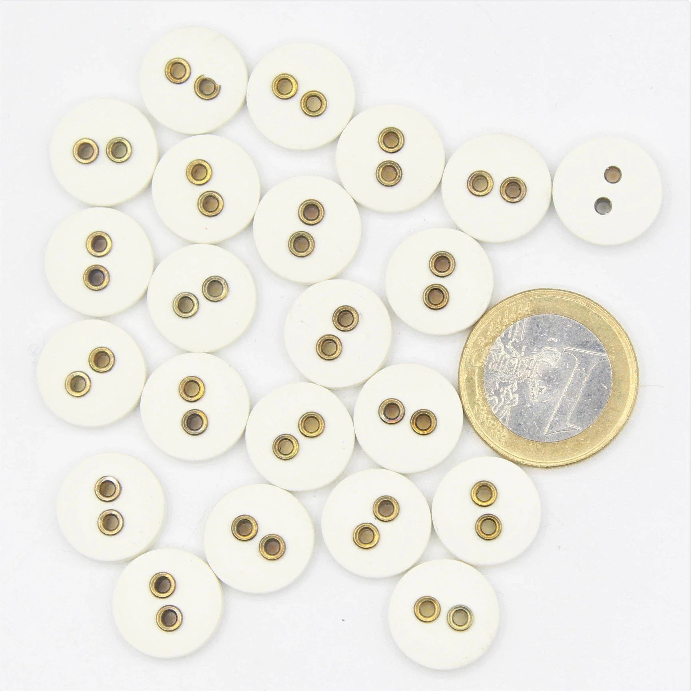 Compound White Button with 2 Gold Metal Holes #KC24001 - ACCESSOIRES LEDUC BV