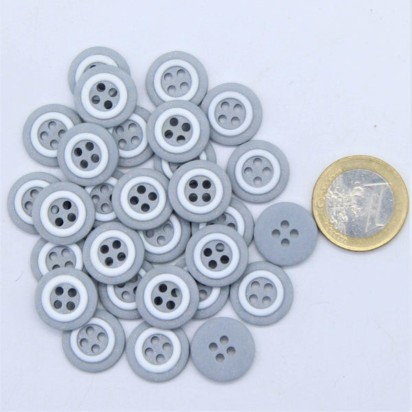 Granit Grey Button with White circle 4 holes #KC44000 - ACCESSOIRES LEDUC BV