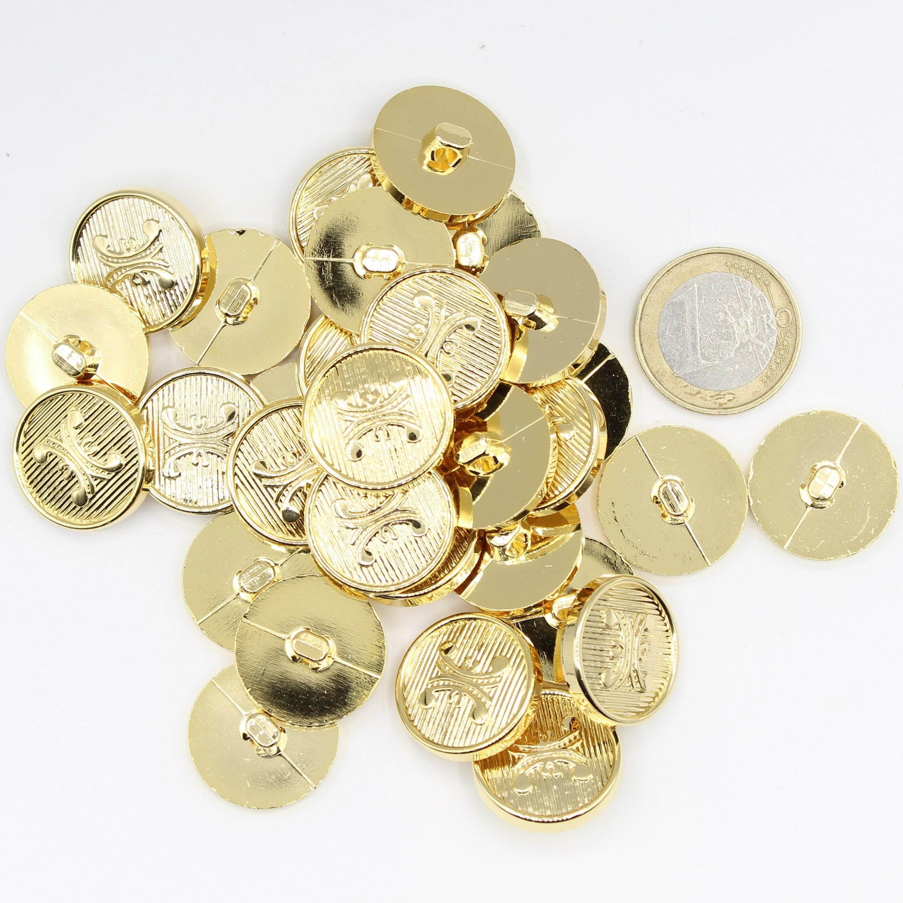 Gold Metal Crest H with lines style Vintage Blazer Buttons #KMQ012 - ACCESSOIRES LEDUC BV