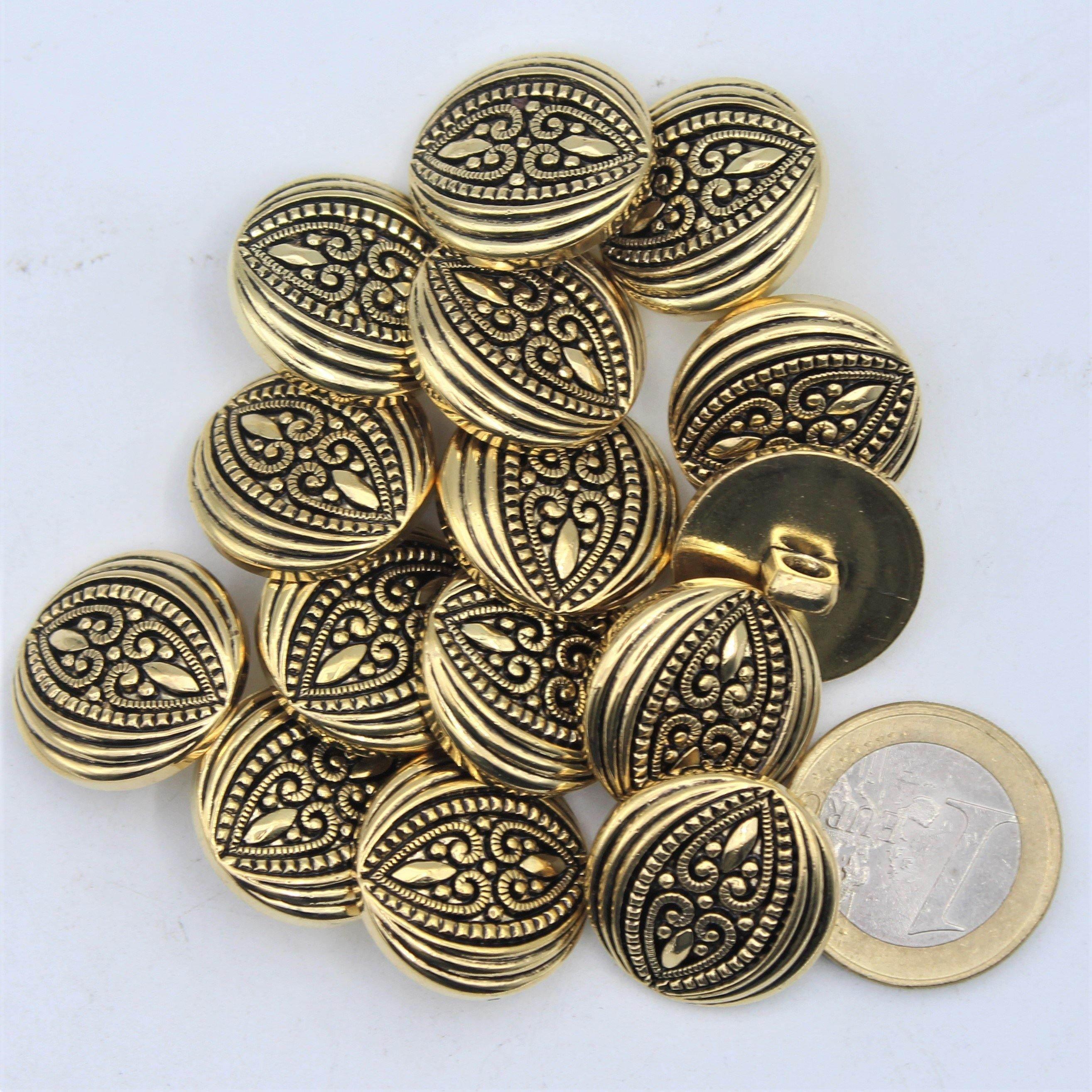 Gold Metal Shank Button with Spade Pattern #KMQ4002 - ACCESSOIRES LEDUC BV