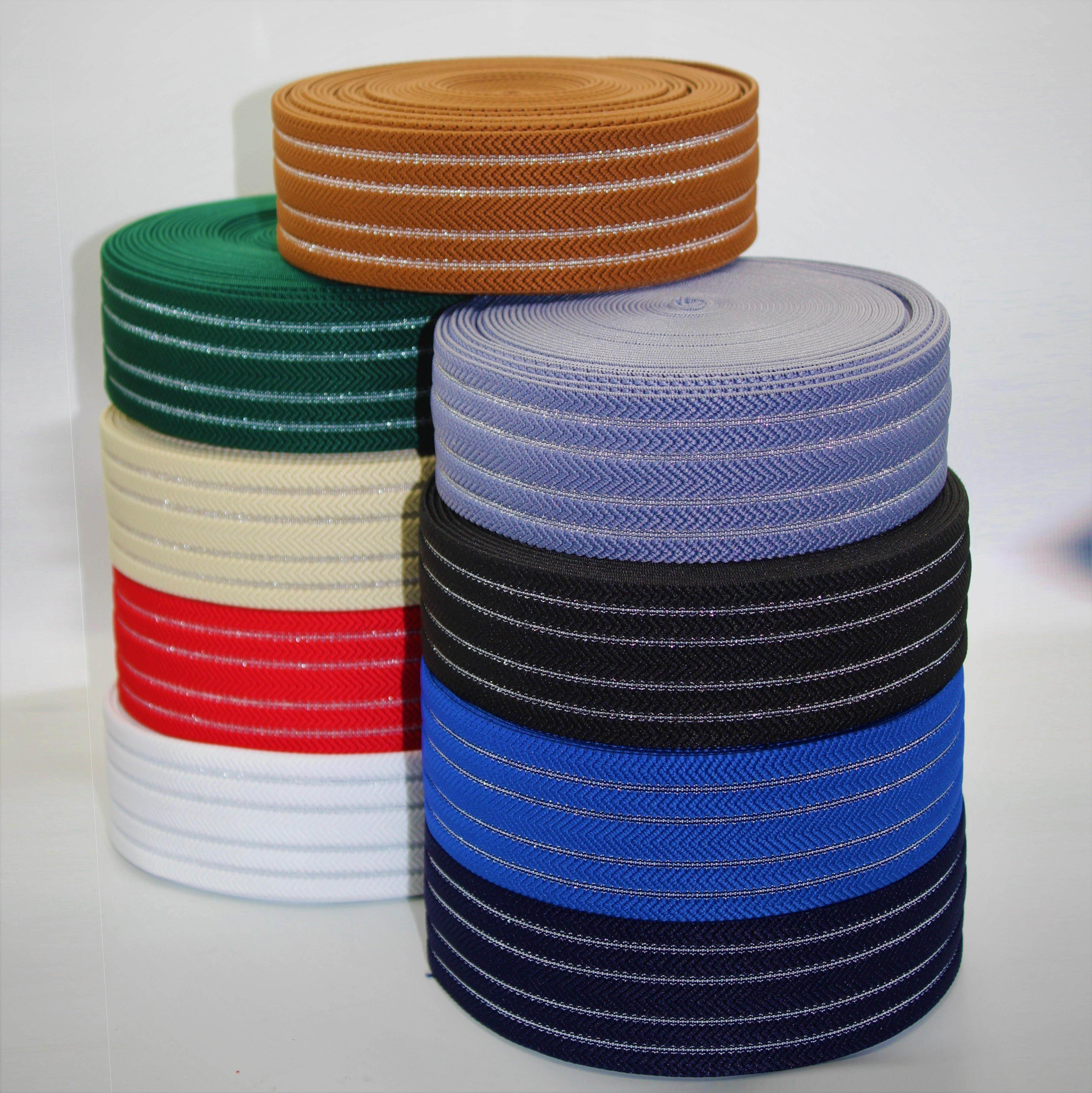 Silver Stripes Herringbone Elastic 50mm #ELA1313 - ACCESSOIRES LEDUC BV