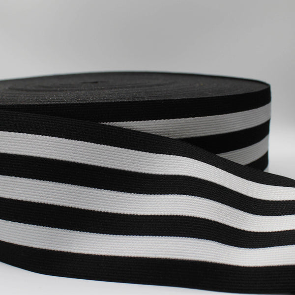 10 meters Striped Elastic 8.5cm White + Black ELA024 - ACCESSOIRES LEDUC BV